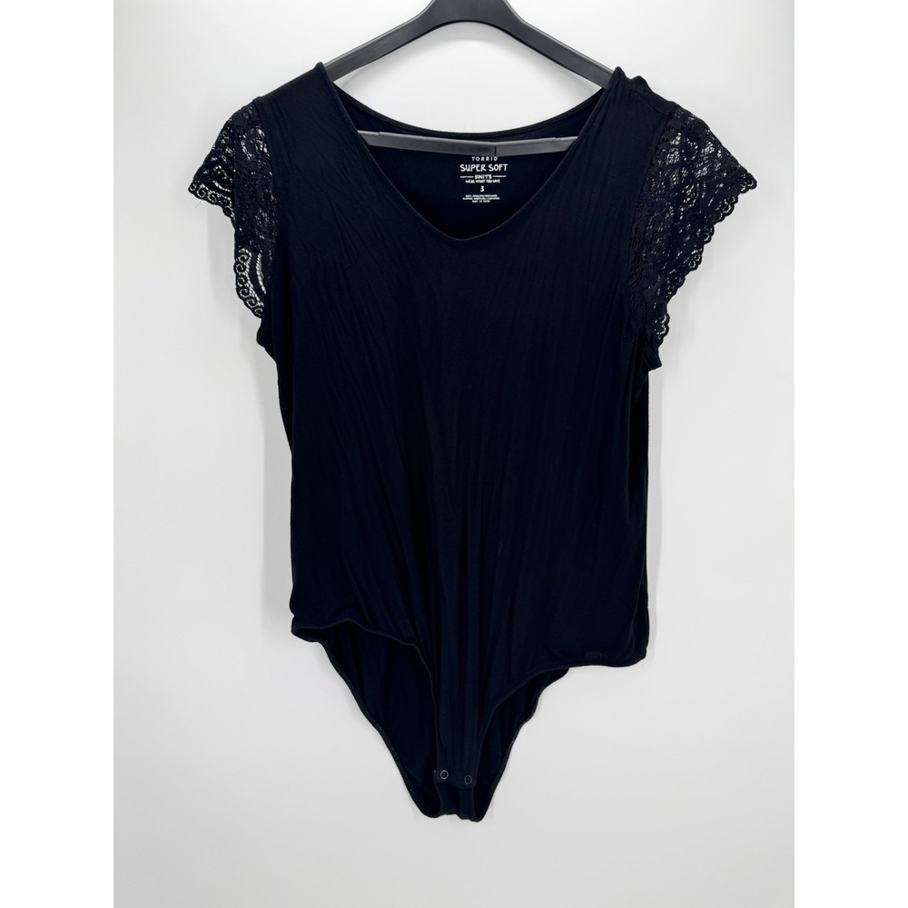 Torrid Black Bodysuit Lace Sleeves Super Soft Knits Top Womens Plus Size 3